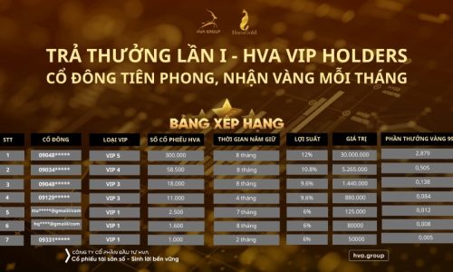 VINH DANH TOP 7 CỔ ĐÔNG NHẬN THƯỞNG CAO NHẤT ĐỢT 1 – HVA VIP HOLDER