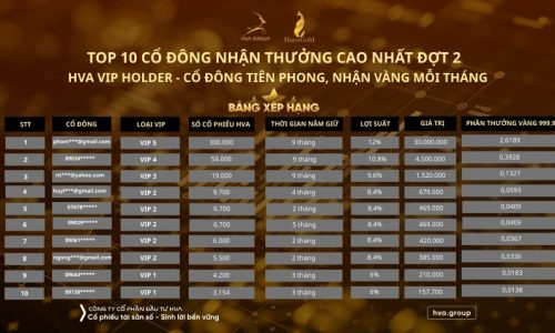 TOP 10 SHAREHOLDERS RECEIVED THE HIGHEST REWARDS IN THE 2ND PHASE HVA VIP HOLDER